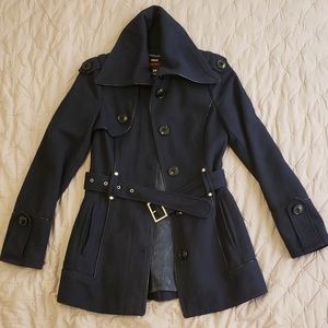 Miss Sixty Navy Wool Blend Belted Coat